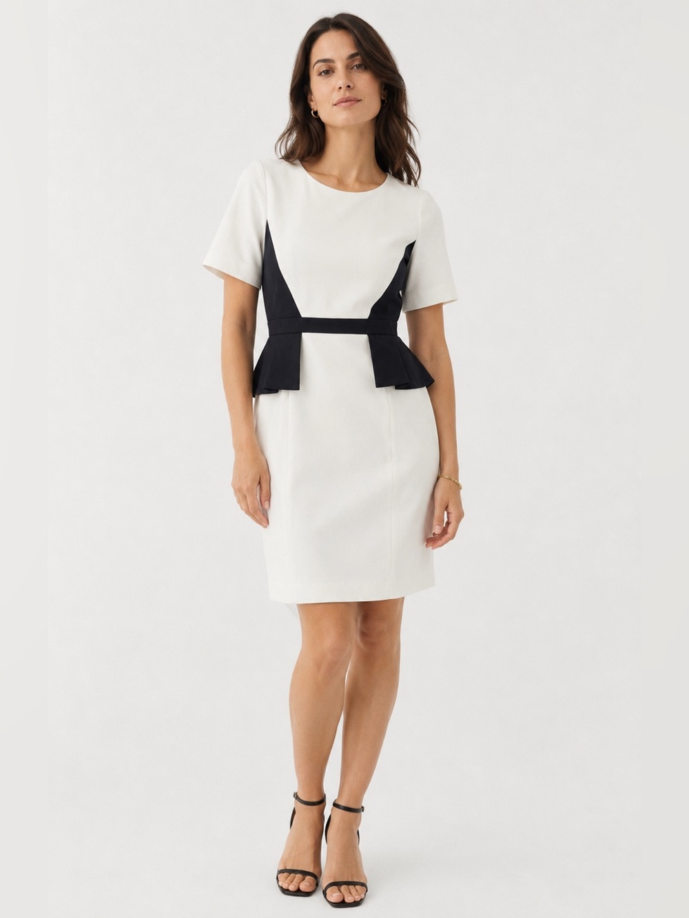 Antonio Melani White and Black Color-Block Peplum Dress Size 10